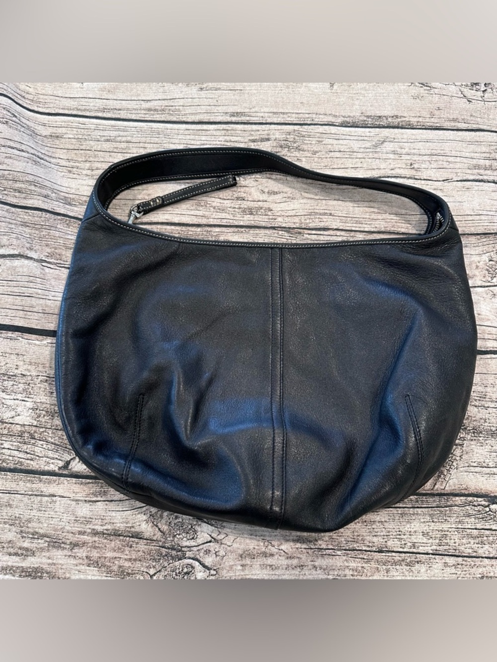 Vintage Y2K Classic Black Leather Coach Hobo Shoulder Bag with Logo Lining - Picture 8 of 11